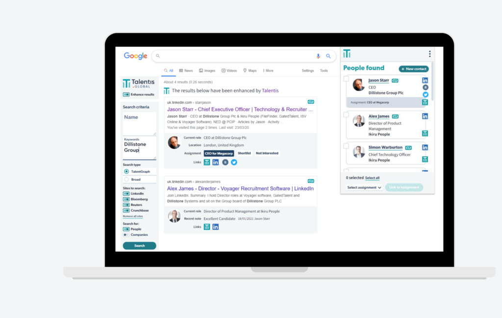 Talentis recruitment software enhancing Google search results